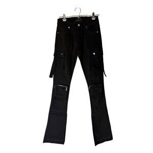 PHEELINGS Stacked Jean Black Cargo Slim Fit Raw Hem Mens Jeans Size 28